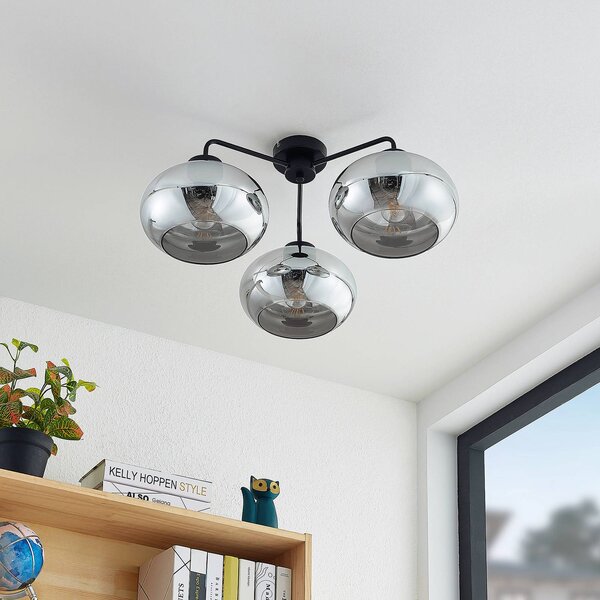 Plafoniera soffitto Navidia Lindby, dimmerabile, Nero, Soggiorno / Sala da pranzo, Metallo, Moderno, Plafoniera