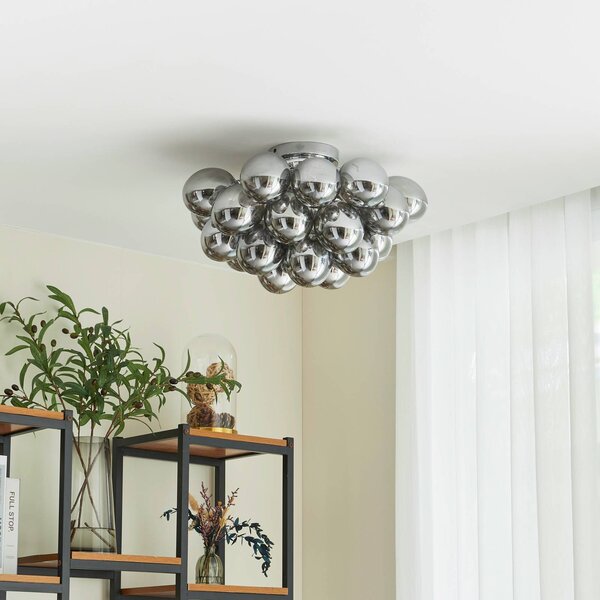 Plafoniera soffitto Diborah Lucande, dimmerabile, Alluminio / Grigio / Zincato, Soggiorno / Sala da pranzo, Vetro, Design, Plafoniera
