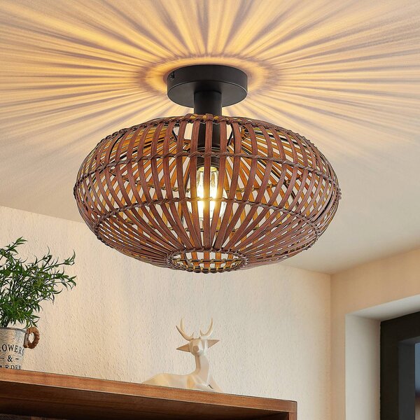 Plafoniera soffitto Majeora Lindby, dimmerabile, Legno scuro, Soggiorno / Sala da pranzo, bambù, Scandinavo, Plafoniera