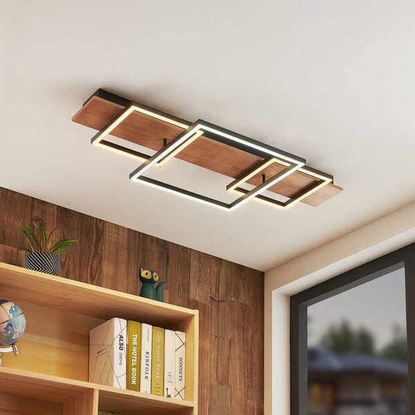 Plafoniera soffitto Chariska Lucande, dimmerabile, Legno scuro, Soggiorno / Sala da pranzo, Legno, Moderno, Plafoniera