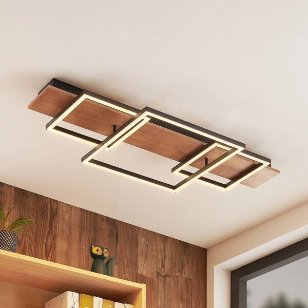 Plafoniera soffitto Chariska Lucande, dimmerabile, Legno scuro, Soggiorno / Sala da pranzo, Legno, Moderno, Plafoniera