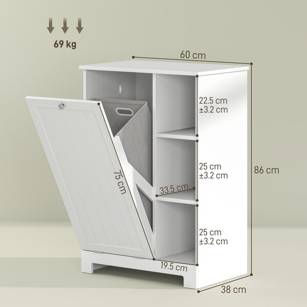 HOMCOM Mobile Bagno Portabiancheria con Cesto Rimovibile e Ripiani Regolabili, 60x38x86 cm, Bianco