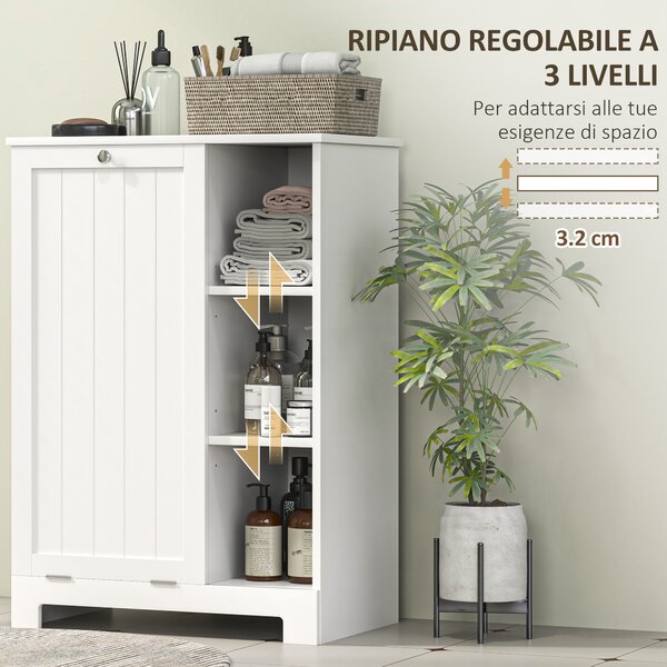 HOMCOM Mobile Bagno Portabiancheria con Cesto Rimovibile e Ripiani Regolabili, 60x38x86 cm, Bianco