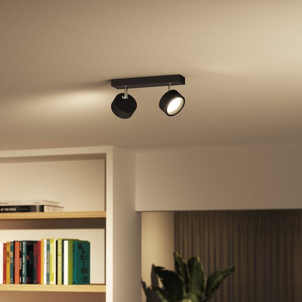 Philips Bracia faretto da soffitto LED a 2 luci, nero, Nero, Soggiorno / Sala da pranzo, Alluminio, Moderno