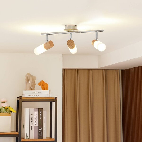 Faretto di legno Christoph, 3 luci, lungo Christoph Lindby, dimmerabile, Legno chiaro, Camera da letto, Legno, Campagna / Rustiche, Faretto