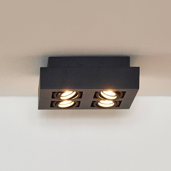 Lucide Faretto a soffitto Xirax, 4 luci, nero dimmerabile, Nero, Soggiorno / Sala da pranzo, Alluminio, Moderno