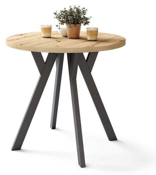 ALMO 80 Rovere Artisan/gambe nere - TAVOLO ROTONDO CON GAMBE A Y LOFT/INDUSTRIALE PER CUCINA SOGGIORNO O SALA DA PRANZO