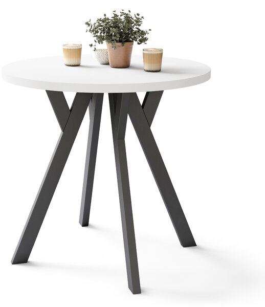 ALMO 80 Bianco Opaco/gambe nere - TAVOLO ROTONDO CON GAMBE A Y LOFT/INDUSTRIALE PER CUCINA SOGGIORNO O SALA DA PRANZO