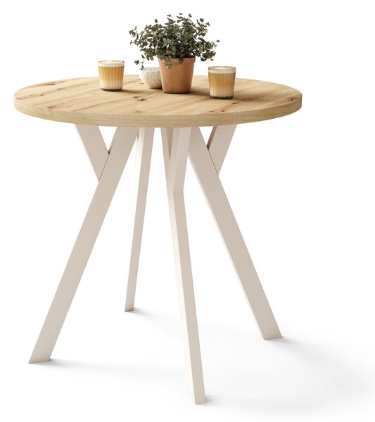 ALMO 80 Rovere Artisan/gambe beige - TAVOLO ROTONDO CON GAMBE A Y LOFT/INDUSTRIALE PER CUCINA SOGGIORNO O SALA DA PRANZO