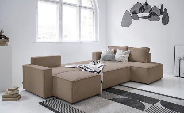 Divano letto angolare in velluto a coste beige Brave Dave - Miuform