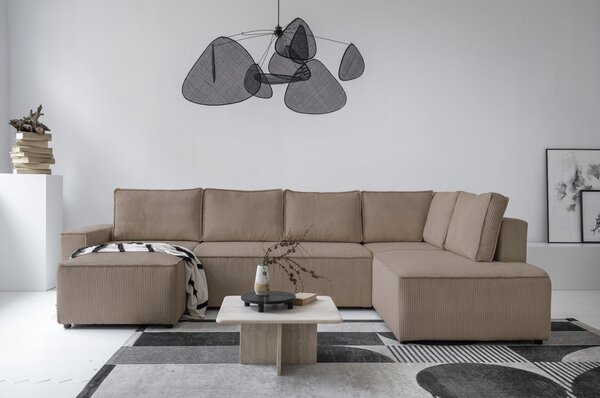 Divano letto angolare in velluto a coste beige Brave Dave - Miuform