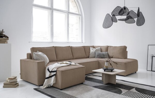Divano letto angolare in velluto a coste beige Brave Dave - Miuform