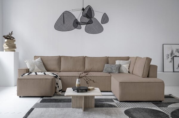 Divano letto angolare in velluto a coste beige Brave Dave - Miuform