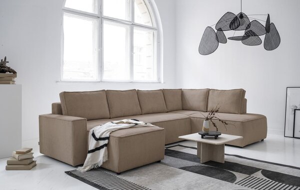 Divano letto angolare in velluto a coste beige Brave Dave - Miuform