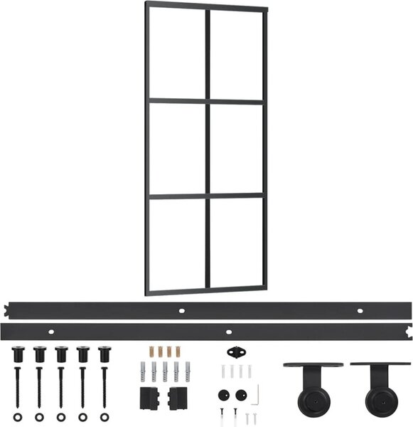 Porta Scorrevole con Kit Montaggio Vetro ESG Alluminio 90x205cm