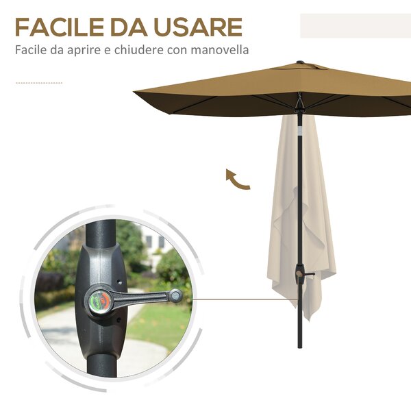 Outsunny Ombrellone da Giardino Rettangolare 3x2 m con Apertura a Manovella e Inclinabile, Caffè|Aosom