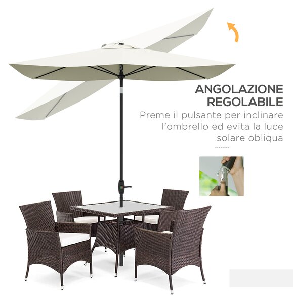 Outsunny Ombrellone da Giardino Rettangolare 200x300cm Apertura a Manovella e Inclinazione Regolabile, Crema|Aosom