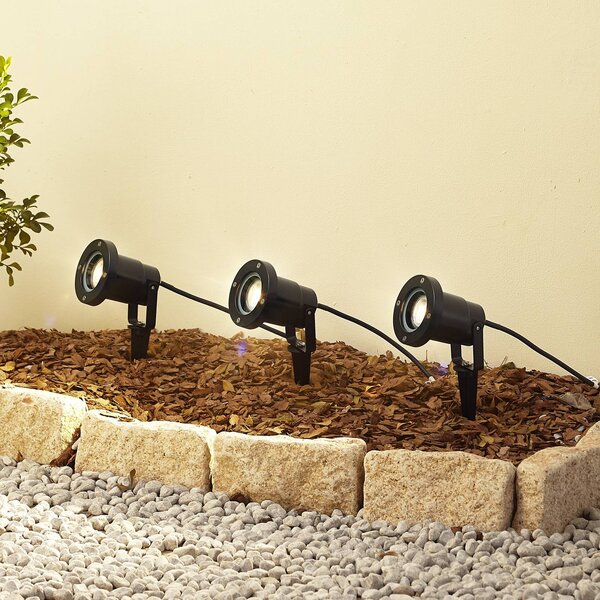 Lindby lampada con picchetto Thorgal, Ø 9,8 cm, nero, set da 3 Thorgal Lindby, dimmerabile, Nero, Plastica, Moderno