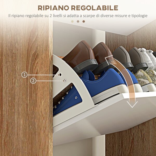 HOMCOM Mobile Scarpiera Salvaspazio a 3 Cassetti con Ripiano Regolabile e Maniglie intagliate per 24 Paia di Scarpe, 72x24x119cm, Bianco|Aosom Italy