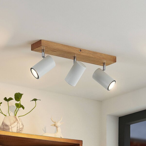 Faretto da soffitto Lindby Maniva, 44 cm, a 3 luci, bianco, GU10 Maniva Lindby, dimmerabile, Legno chiaro, Soggiorno / Sala da pranzo, Legno, Moderno, Faretto