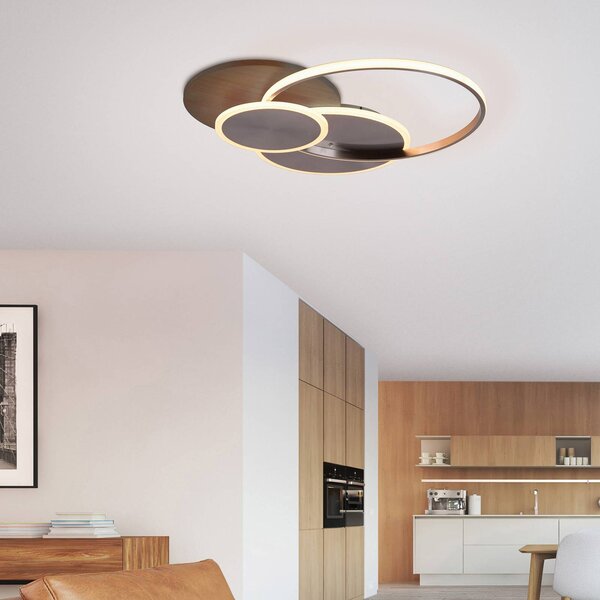 Paul Neuhaus Plafoniera a LED Palma, dimmerabile, Legno scuro, Soggiorno / Sala da pranzo, Alluminio, Plafoniera LED
