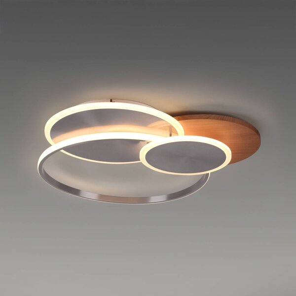 Paul Neuhaus Plafoniera a LED Palma, dimmerabile, Legno scuro, Soggiorno / Sala da pranzo, Alluminio, Plafoniera LED