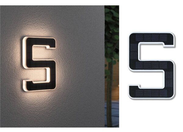 Paulmann lampada LED solare numero civico 5 Solar-Hausnummer, Nero, Plastica, Moderno, Applique da esterni