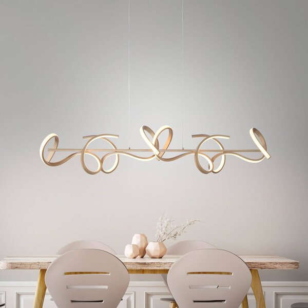 JUST LIGHT. GmbH Lampada LED a sospensione Curls, ottone, metallo, lunghezza 99 cm, dimmerabile, Bronzo / Ottone antico, Soggiorno / Sala da pranzo, Alluminio, Moderno
