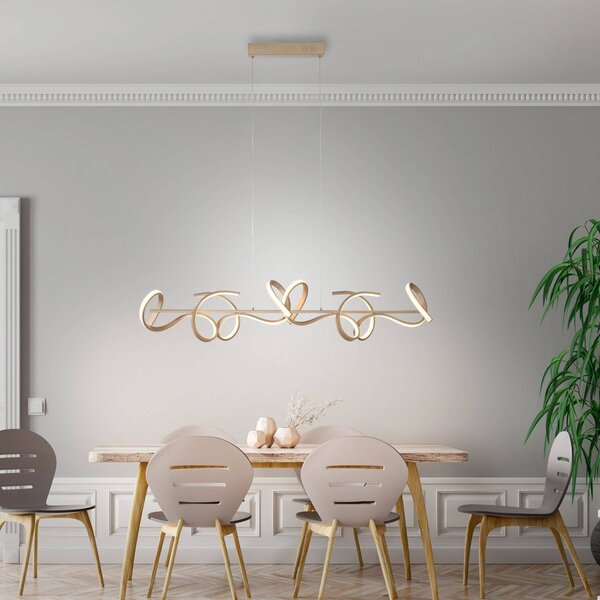 JUST LIGHT. GmbH Lampada LED a sospensione Curls, ottone, metallo, lunghezza 99 cm, dimmerabile, Bronzo / Ottone antico, Soggiorno / Sala da pranzo, Alluminio, Moderno