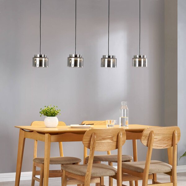 Lampada a sospensione Diano Lucande, Alluminio / Grigio / Zincato, Soggiorno / Sala da pranzo, Vetro, Design, Lampada a sospensione