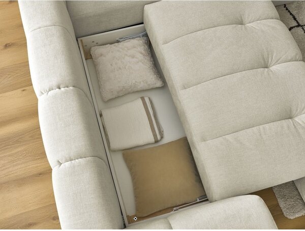 Divano angolare beige allungabile e con contenitore (penisola a destra/a L) Fuji – Bobochic Paris