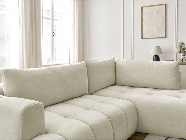 Divano angolare beige allungabile e con contenitore (penisola a destra/a L) Fuji – Bobochic Paris