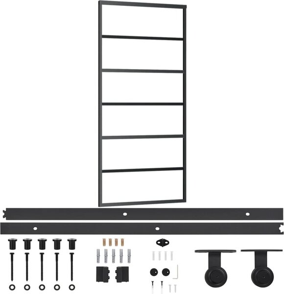 Porta Scorrevole con Kit Montaggio Vetro ESG Alluminio 90x205cm