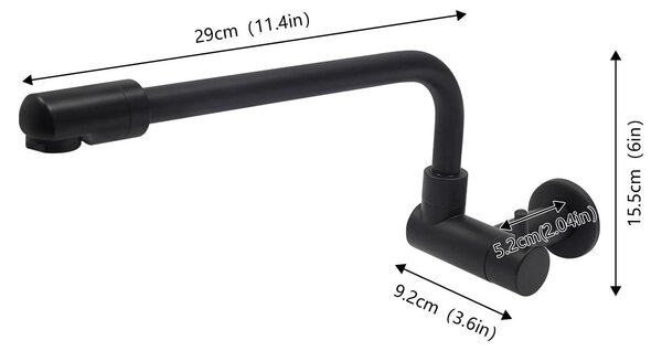 Rubinetto da cucina - Rubinetto a parete - Bocca orientabile - Acqua calda/fredda - Ottone - 29×9,2×15,5 cm - Nero