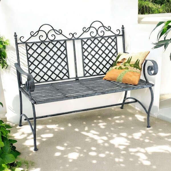 DanDiBo Panchina da giardino resistente alle intemperie 2 posti in metallo grigio 120 cm 96592 Panchina in ferro Panchina da giardino antica Panchina da parco