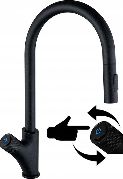 Granitan | Miscelatore da cucina Press Pull-out - Nero - Rotazione a 360° - Doccetta estraibile - Ottone