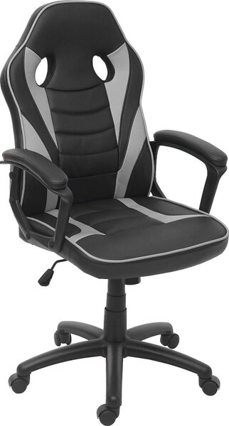 Sedia da ufficio HWC-F59, sedia da scrivania girevole sedia da corsa sedia da gioco, Similcuoio ~ nero/grigio