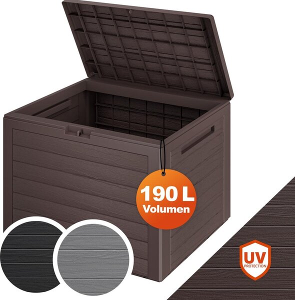 CASARIA® Baule da Giardino Lille 190 L Effetto Legno Orgenizer Box Giocattoli 78x44x55cm Multibox Impermeabile Esterni