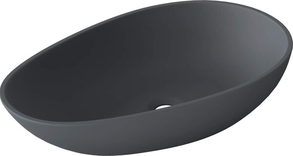 Doporro Lavabo da Appoggio, Lavandino Bagno 59.8x36x14cm, Lavabo Ovale da Minerale Fuso Colossum809, Antracite Opaco