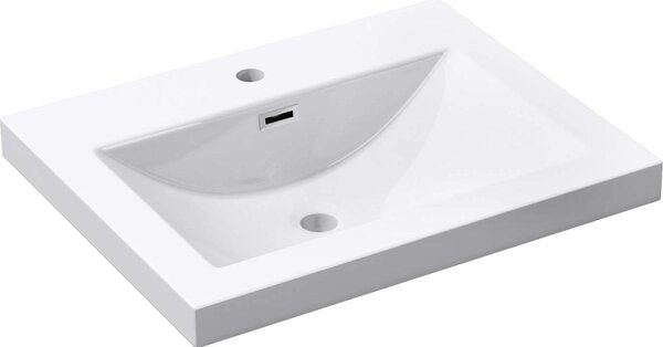 Doporro Lavabo ad Incasso Soprapiano Lavabo Bagno da Appoggio Rettangolare 60x48x13 cm Bianco Lucido, Lavandino in Marmoresina con Foro Rubinetto e Troppopieno Colossum01