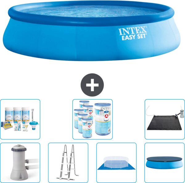 Piscina gonfiabile rotonda Easy Set di Intex - 457 x 107 cm - blu - inclusa pompa - scaletta - telo di fondo - confezione di manutenzione della copertura - filtro - tappetino solare