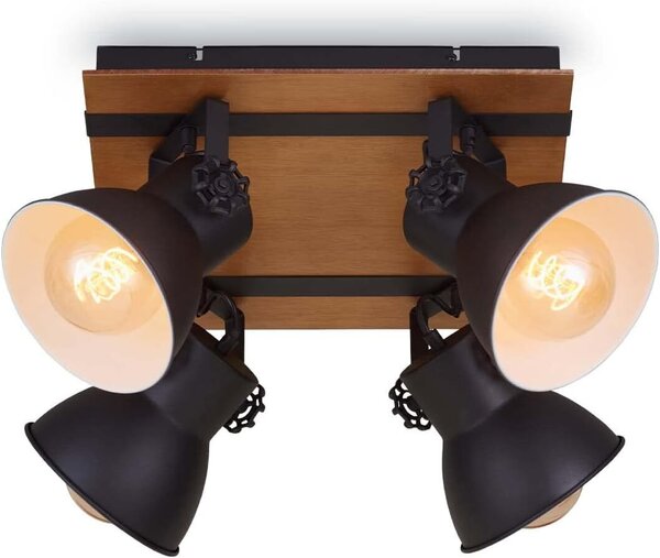 Lampada da soffitto Spot lampada vintage 4xE27 40W legno metallo nero opaco Briloner