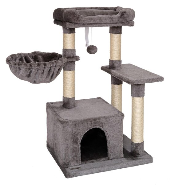 Tiragraffi compatto lionto 85 cm, albero per gatti salvaspazio con palla da gioco, tronco in sisal e superficie tiragraffi, grigio scuro