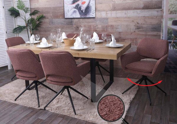 Set di 6 sedie per sala da pranzo HWC-N74, sedia da cucina, girevole a ritorno automatico, tessuto bouclé (540g/m²) Oeko-Tex ~ marrone chiaro