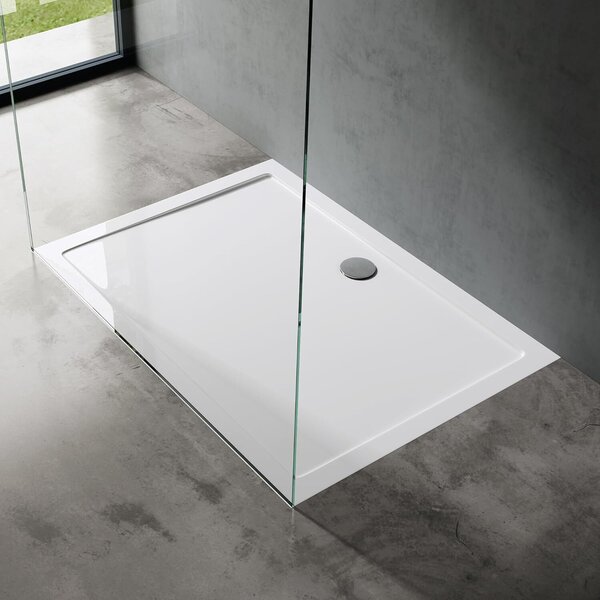 Doporro Piatto Doccia 100x140 cm Rettangolare in Acrilico Bianco Ultrasottile H 4 cm, con Piletta di Scarico Cromata Inclusa (AL01) - Faro2