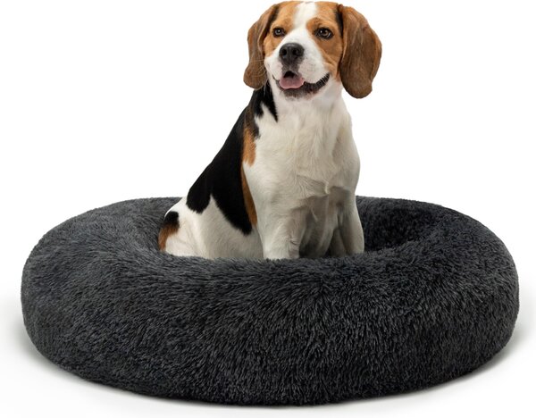 Lionto Donut dog bed, divano rotondo per cani con rivestimento in peluche e borchie antiscivolo, morbido e accogliente, diametro 80 cm, grigio scuro