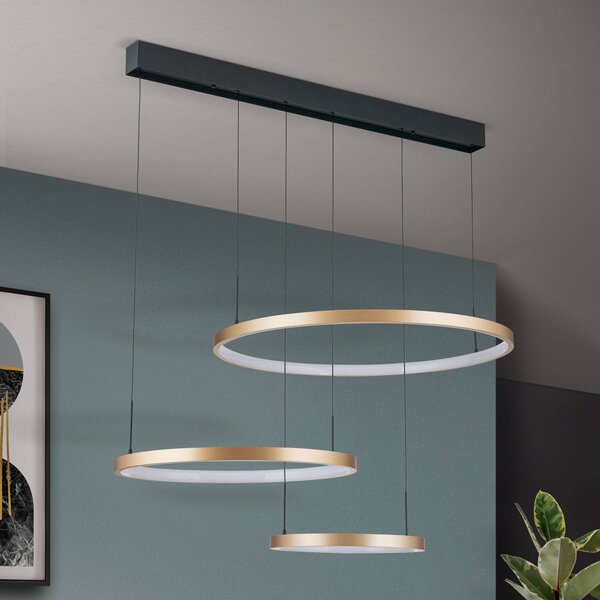 ORION Lampada LED a sospensione Sphere, 3 luci, nero/oro dimmerabile, Nero, Soggiorno / Sala da pranzo, Metallo, Moderno