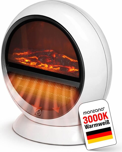 DEUBA® Camino Elettrico con Effetto Fiamma 1500W Ruotabile Termoventilatore Effetto Camino Portatile Caminetto Elettrico LED 2 Impostazioni di Calore