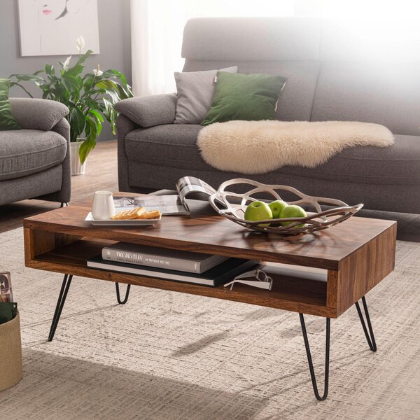 Tavolino 100x40x50 cm legno massiccio / metallo tavolino sheesham | Wohnling