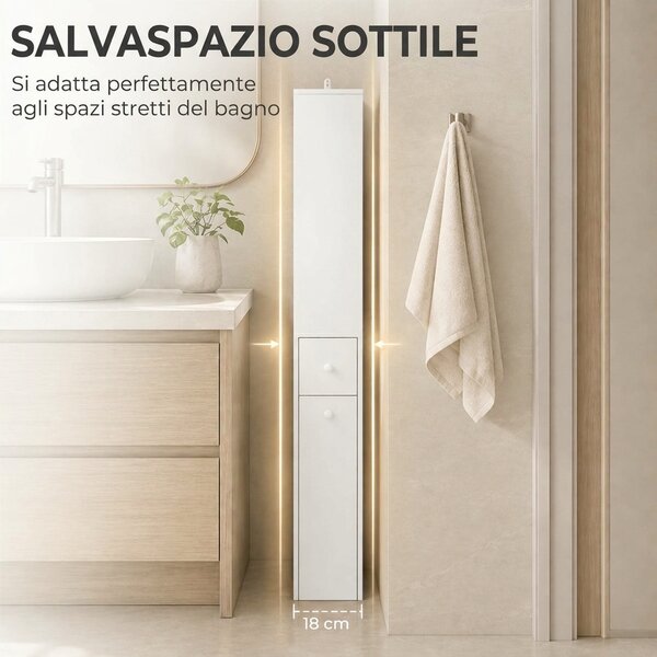 HOMCOM Mobiletto da Bagno Slim Salvaspazio con Ruote e Cassetto, Bianco | Aosom Italy